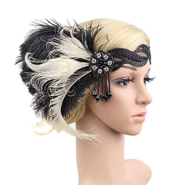 Serre-Tête Vintage à Franges en Fausse Plume pour Fête