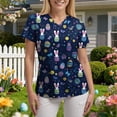 thumbnail image 7 of COMVALUE Easter Scrub Tops Women Bunny Egg Hunt Print Medical Scrubs Top Stretchy Plus Size V Neck Short Sleeve Nurse Uniforms (Navy, S), 7 of 7