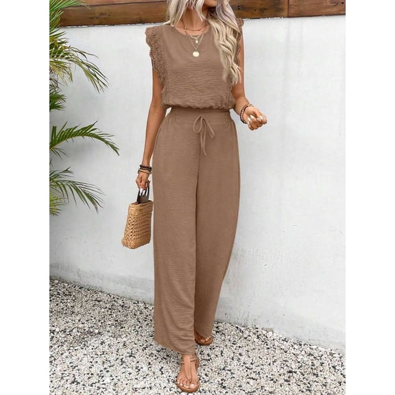Women's Fashionable Round-Neck Short-Sleeved T-Shirt With Side Pocket And Sporty Pants, Spring/Summer Style