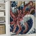 thumbnail image 6 of Shiartex Red Nautical Octopus Tentacles Shower Curtain Cool Ocean Kraken Great Wave Sea Animals Vintage Siren Marine Decor Bath Cutain 69x72, 6 of 7
