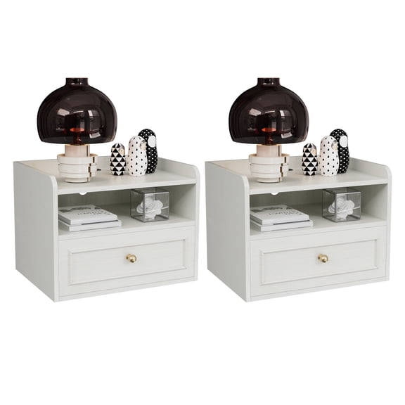 ANHDAH Floating Nightstands Storage Cabinet, Modern Wall Mounted Bedside Tables with Drawer for Bedroom, Set of 2