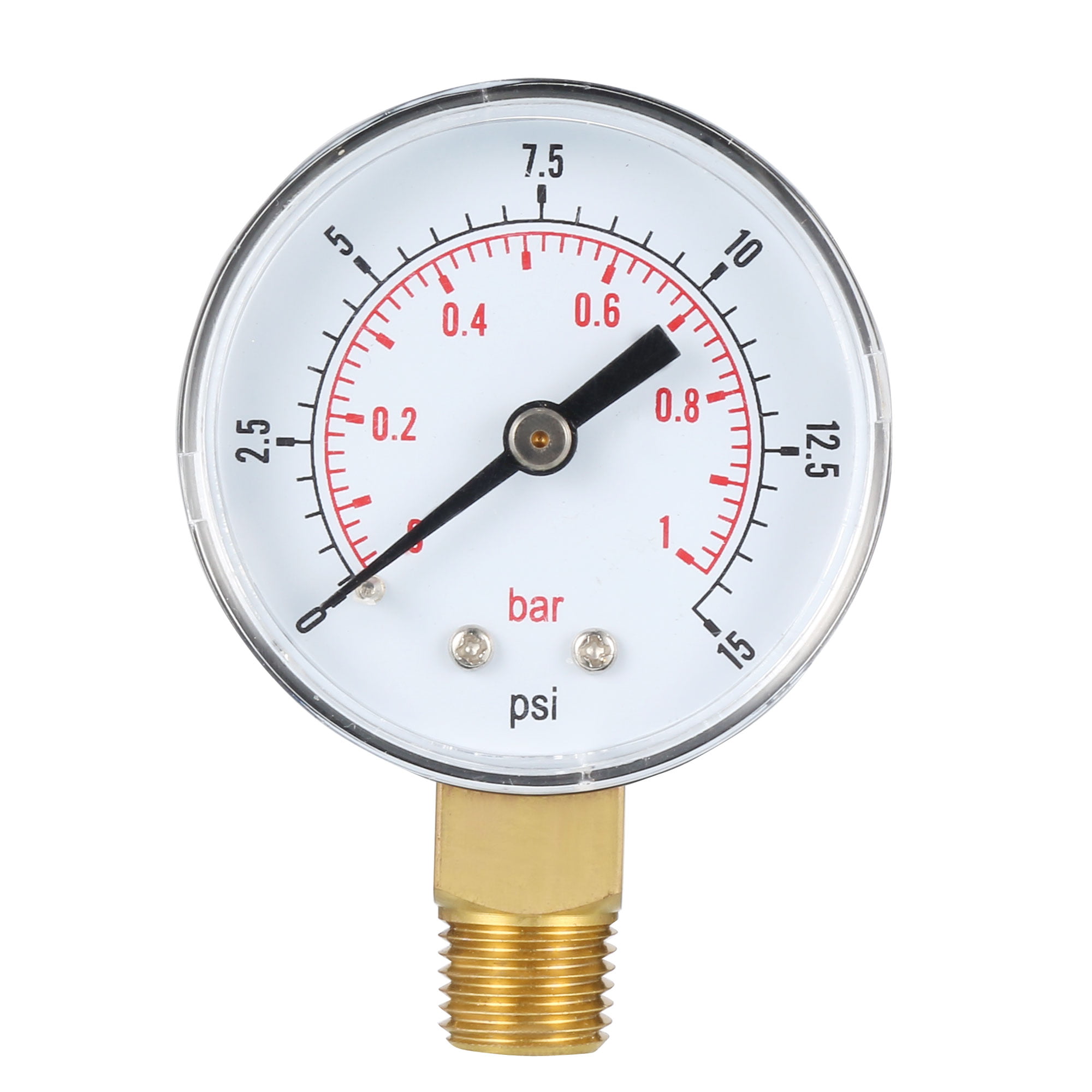 Low Pressure Gauge air oil or water 50mm 0/30 PSI & 0/2 Bar 1/4 BSPT Bottom 