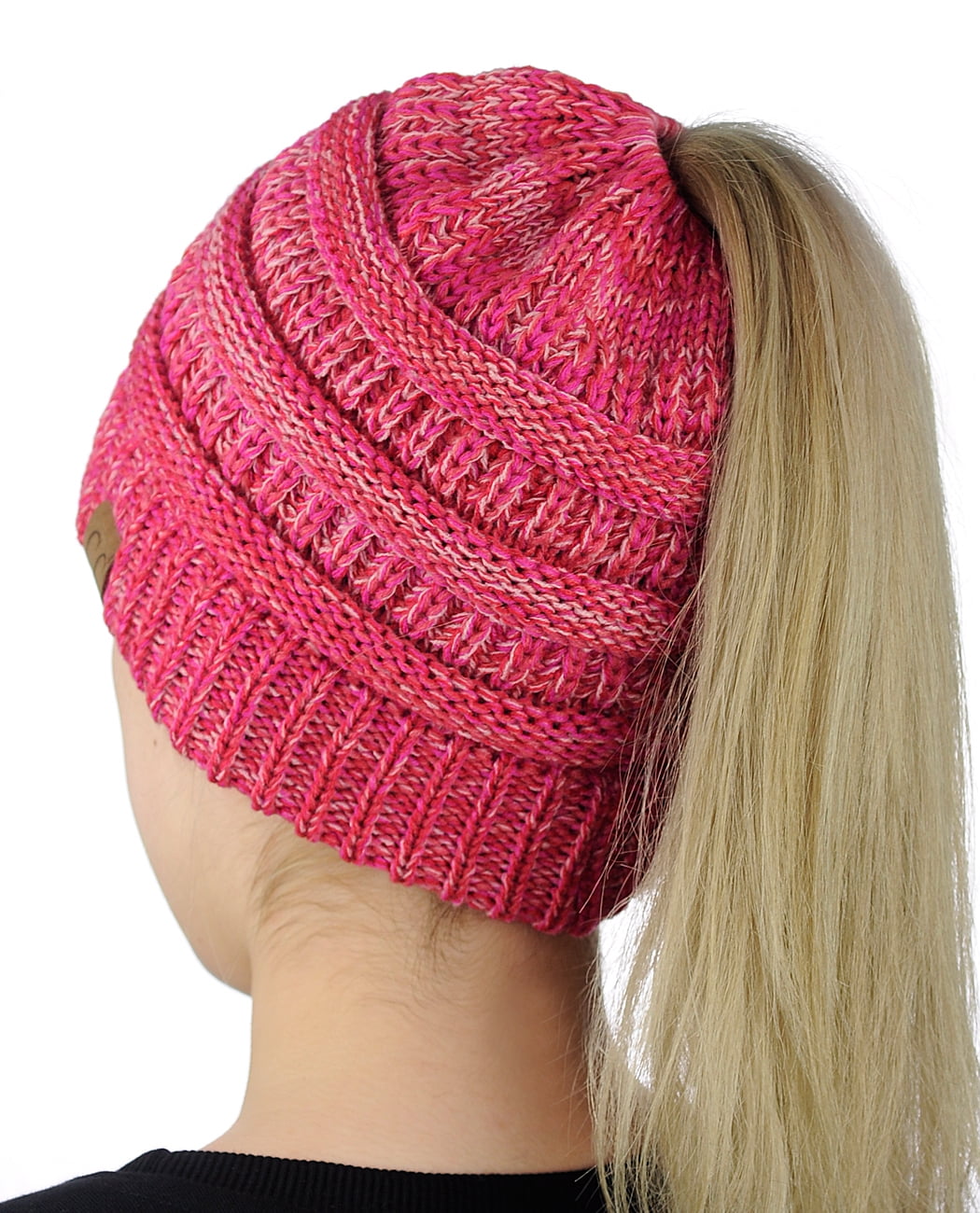 cable knit ponytail hat