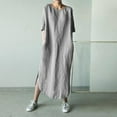 thumbnail image 3 of RYKJLWY Summer Dresses Fashion Women Solid Color Cotton And Linen Long Sleeve O-Neck Fold Casual Dress Womens Summer Dresses Dresses for Women 2024 Casual Spring Dresses for Women 2024 (Gray,XXXXL), 3 of 9