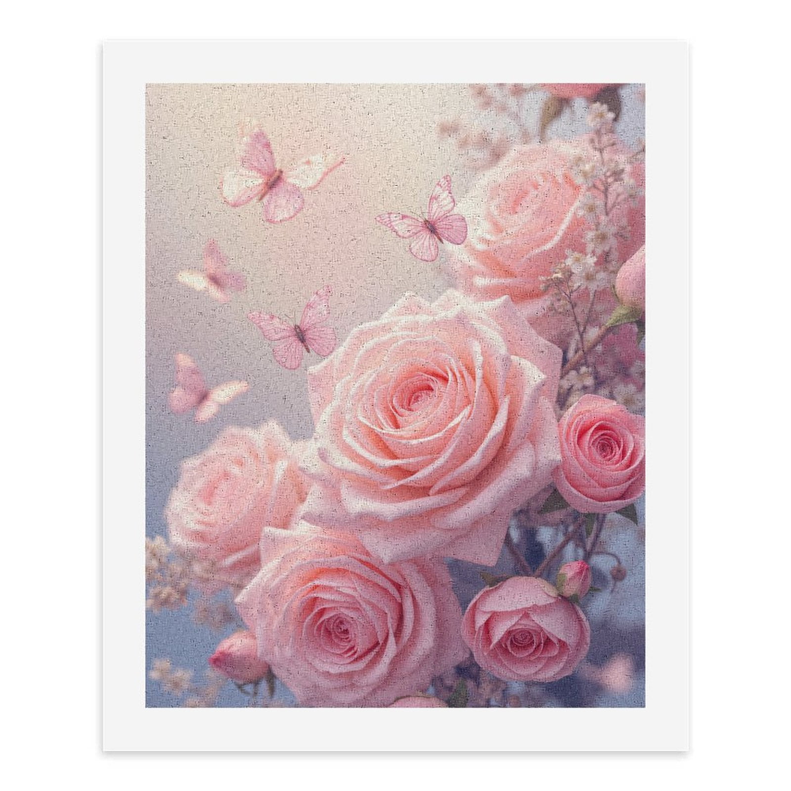 Paint By Numbers Kit for Adults Beginner - Pink Roses Butterflies Blossoms Spring DIY Canvas Painting Kits for Adults, Frameless Paint By Number for Adults for Home Wall Decor 16x20 Inch