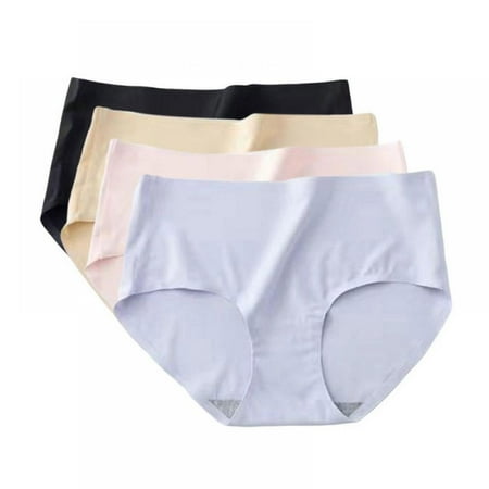 

2-Pack Women Ice Silk Seamless Panties One Piece Breathable Thin Briefs Solid Mid-waist Soft Underpants