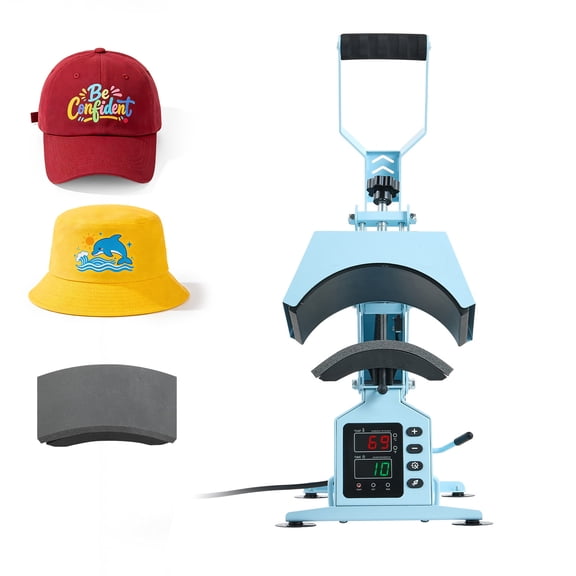 KFFKFF Hat Heat Press Machine with Dual Interchangeable Platens and Cap Stretcher, Accurate Temperature and Time Settings, Ideal for Heat Transfer Vinyl and Sublimation on Hats and Caps, Light Blue