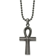 Chisel Stainless Steel Antiqued and White Bronze Plated Ankh Pendant on a Ball Chain Necklace - 22"