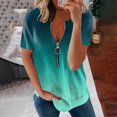 thumbnail image 2 of Casual Tops Shirts for Women Summer Short Sleeve Pure Color Stripe Zipper Blouse T-Shirts Tee Shirts, 2 of 4