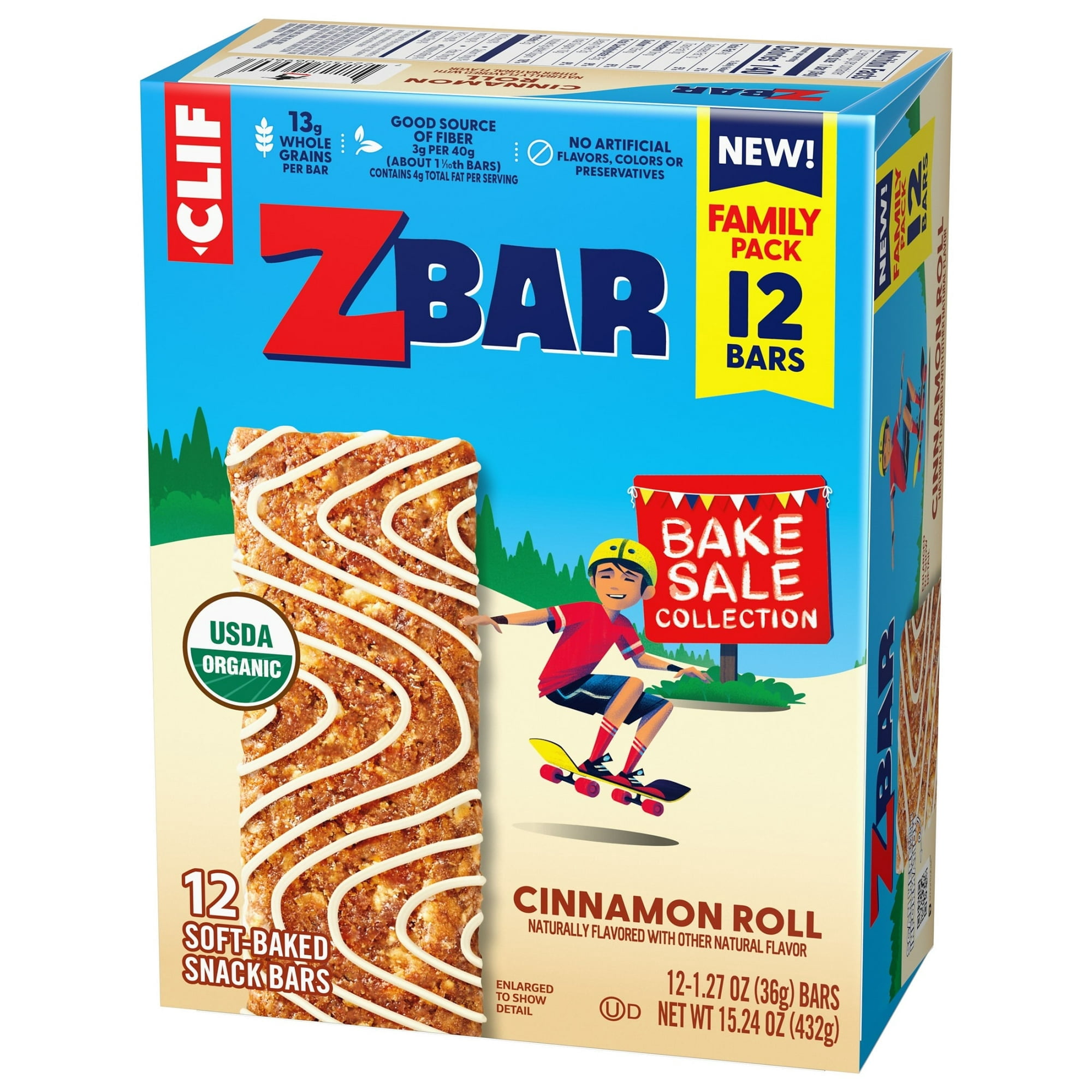 Zbar Bake Sale Collection Cinnamon Roll Flavor Soft Baked Snack Bars, Organic Granola Bars, 12ct  ( 2 Box )