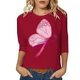 thumbnail image 4 of Fgnfyis T-Shirt de Sensibilisation au Cancer du Sein pour Femmes Col Rond Manches Courtes Haut Décontracté avec Imprimé pour Printemps Été Automne Usage Quotidien Tee Confortable à Assortir avec des Jeans Hauts pour Femmes Rouge Melon D\'eau m, 4 of 4
