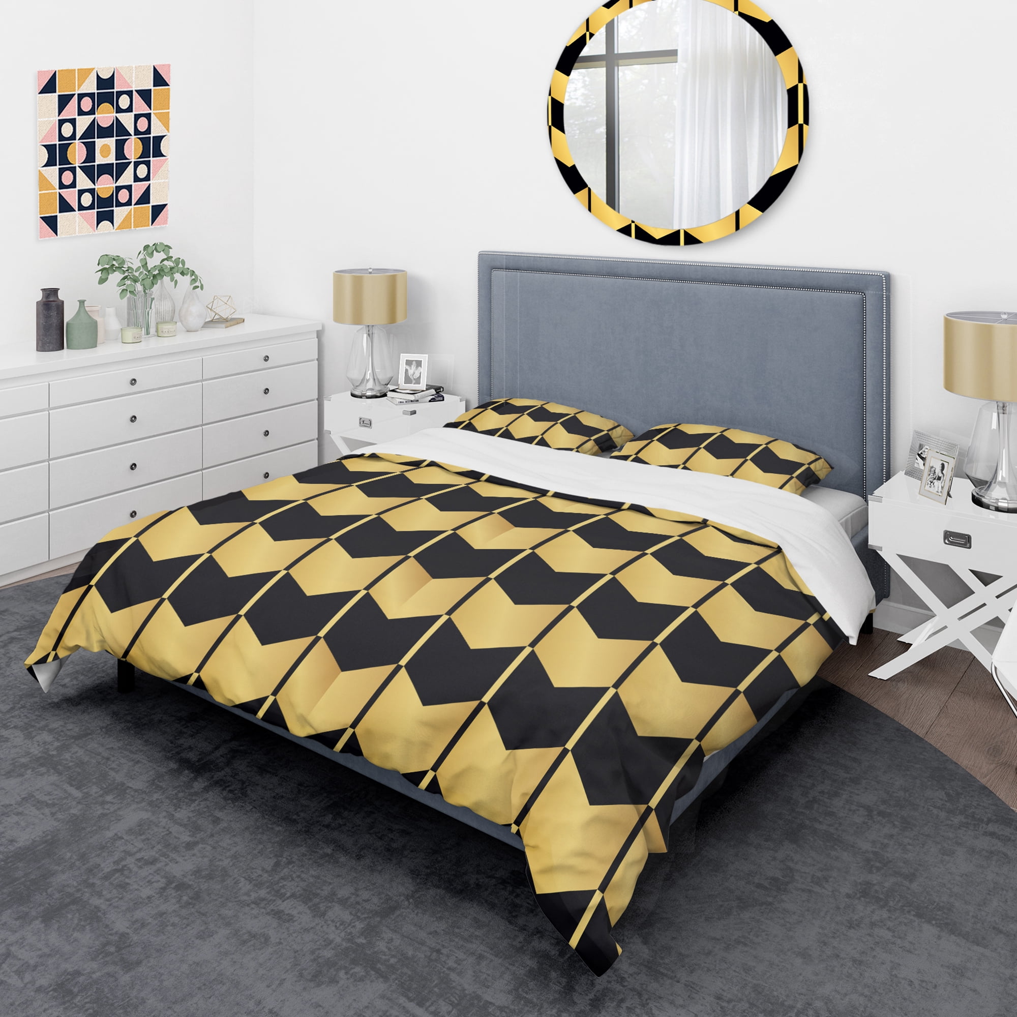 Designart 'Golden Luxury Metallic Geometrics V' Mid-Century Modern Duvet Cover Set