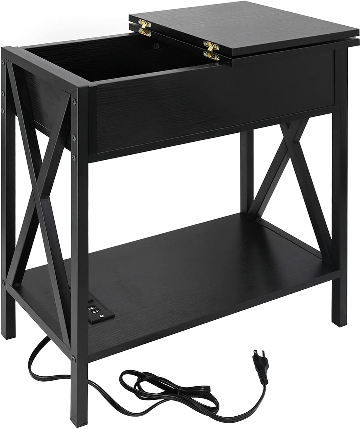 HISH End Table with Charging Station Narrow Flip Top End Side Table