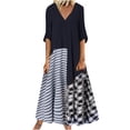 thumbnail image 2 of SMihono Robe Maxi Bohème d'Été pour Femmes Grande Taille Mode Décontractée Été Col en V Patchwork à Carreaux Imprimé Robe Manches Courtes Robe Longue de Plage, 2 of 8
