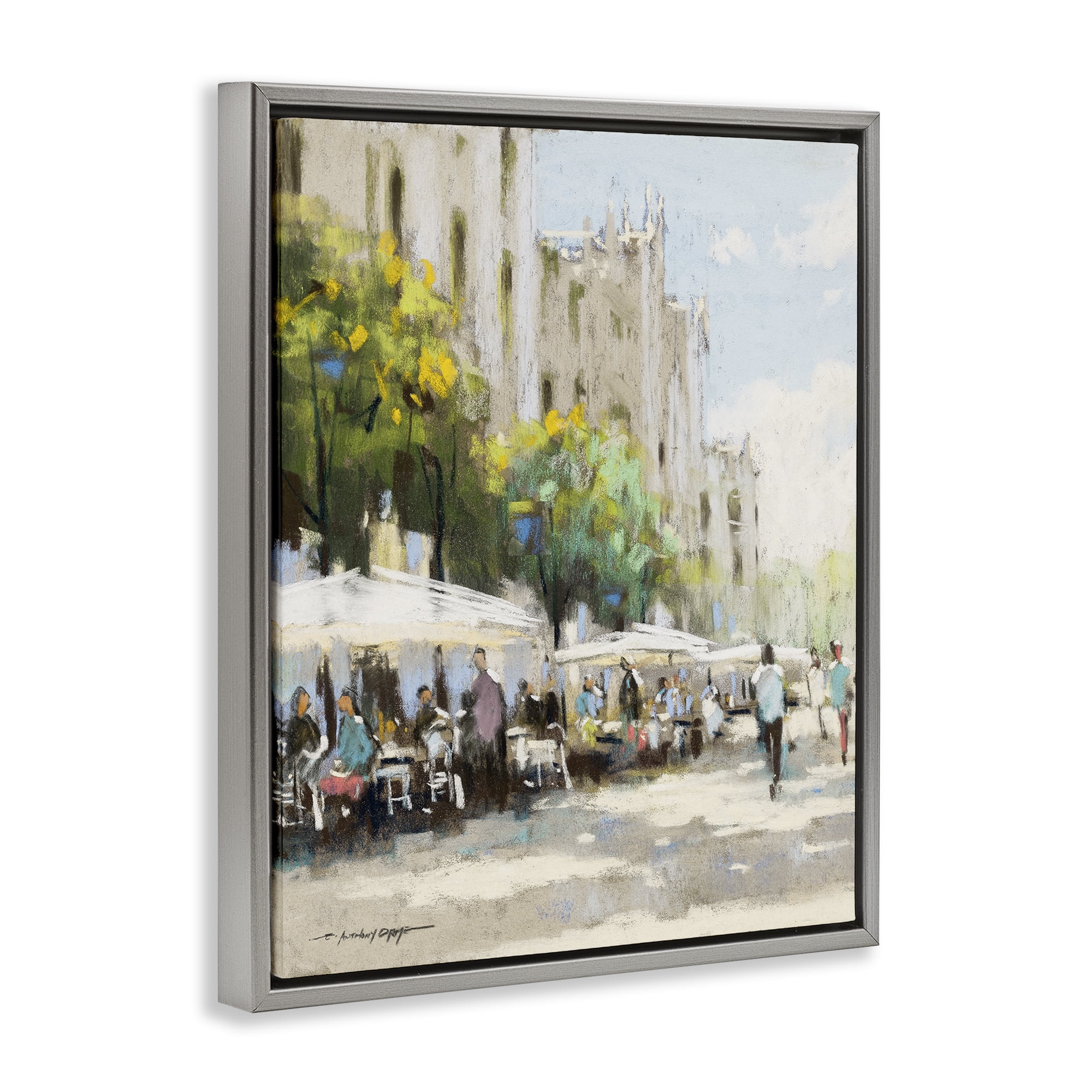 Stupell Industries Street Cafe on Boulevard Gray Framed Floater Canvas Wall Art, design by Anthony Orme