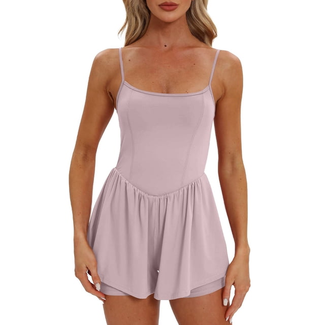 aidice Athletic Jumpsuits for Women Summer Low Neck Spaghetti Strap Solid Color Running Workout Rompers