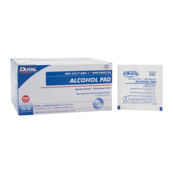 Dukal Non-Woven 70% Isopropyl Alcohol Skin Prep Pads, 200 Count Box