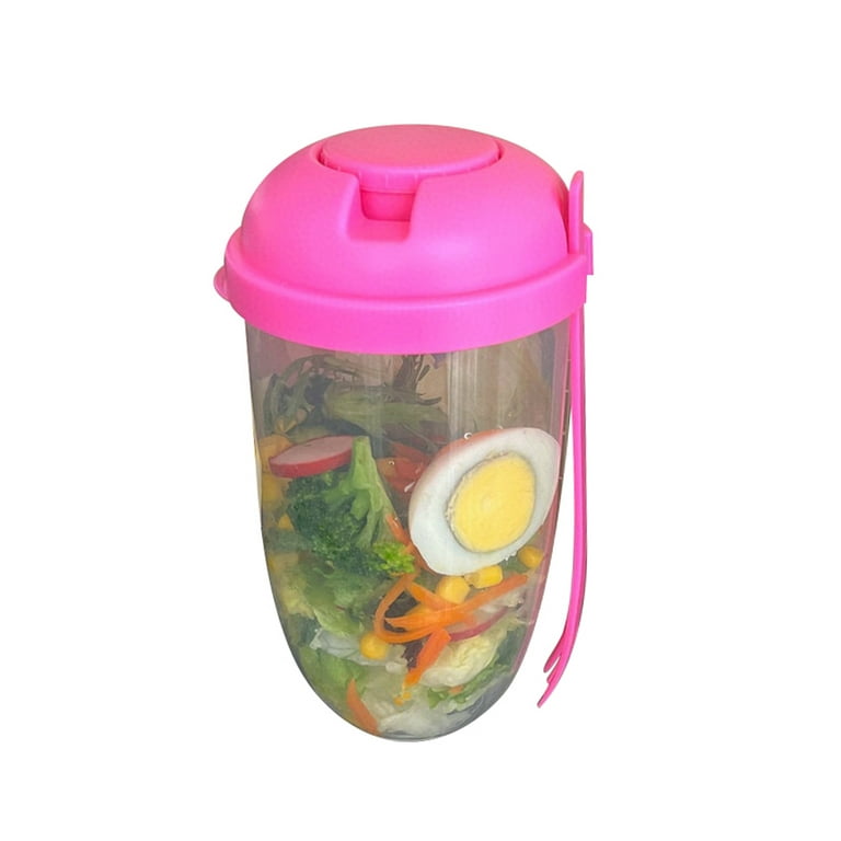 Deyuer 2Pcs 1000ml Salad Cup with Fork Large Capacity Portable Low