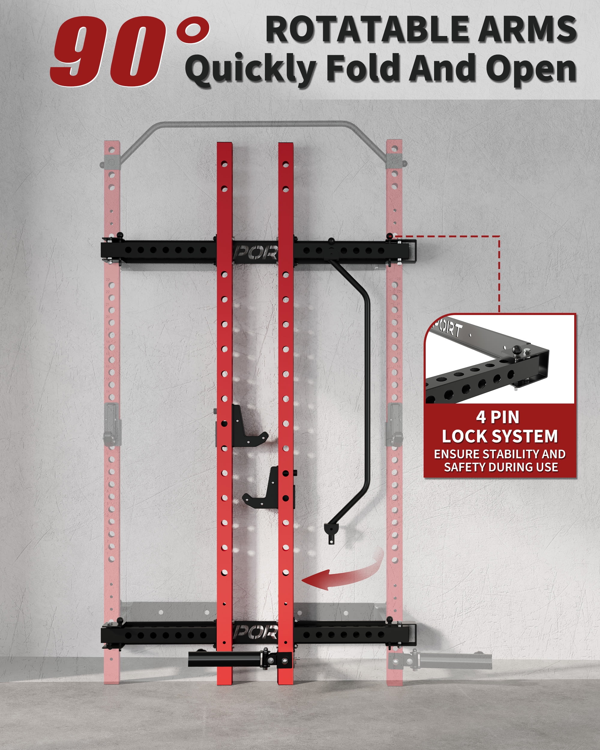JoanKaren 2.36" x 2.36" Folding Power Rack for Home Gym ,1000lbs Capacity Steel Frame Wall Mounted Squat Rack,Black