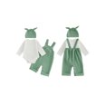 thumbnail image 2 of Cjfdfy Newborn Baby Boy Girl Fall Outfits Solid Long Sleeve Romper Waffle Overall Pants And Knotted Hat 3 Piece Set Cute Coming Home  Fall Winter Outfit 0-18M, 2 of 9