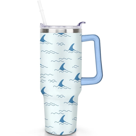 Hot Cold Preservation 40oz Shark Tumbler with Handle Flip Straw Lid Shark Tumblers Vacuum Insulated Leak Proof Stainless Steel Travel Must Haves