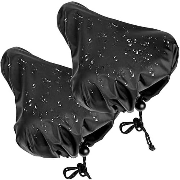 Waterproof Bike Seat Cover - Outdoor City Road/ Mountain Bike Saddle Rain Cover, 2pcs Bicycle Cushion Protector with Drawstring & Storage Bag for Dust Resistant Black Black