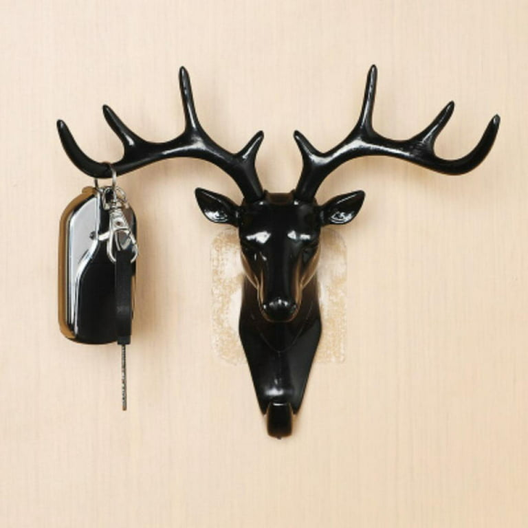 Deer Head Wall Hook Antler Hanger Animal Shaped Key Coat Hat Hooks Plastic  Home Decoration Black Heavy Duty for Living Room Bedroom Bathroom 
