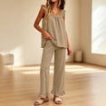 thumbnail image 4 of BRELIL Women's Two Piece Outfits Square Neck Sleeveless Tank Top Wide Leg Pants Lounge Set Casual Pajama Sets Loose Fit Vacation Travel Matching Tracksuit, Khaki 2XL, 4 of 9