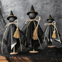 SDJMa 3 Pcs Halloween Ghost Table Decorations, Rustic Standing Ghost Wood Sign with Witch Hat for Halloween Party Home Fireplace Mantel Kitchen Tabletop Centerpieces
