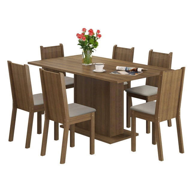 Juego de Comedor Madesa Megan Mesa y 6 Sillas Marrón/Sintético Beige