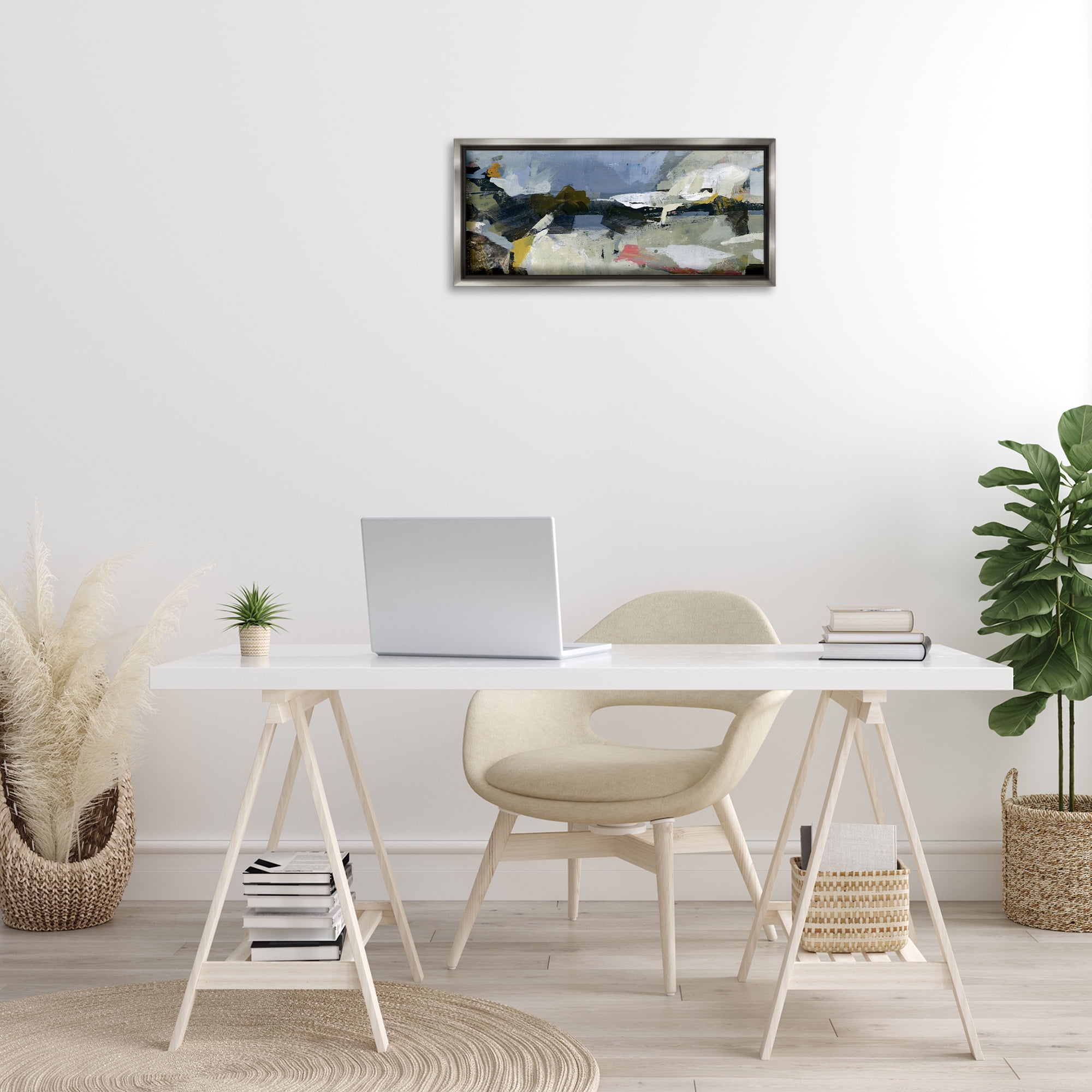 Stupell Industries Chaotic Paint Expressions Abstract Painting Gray Floater Framed Canvas Art Print Wall Art, 25 x 11