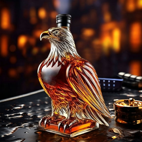 Bgliely Hand Blown Borosilicate Whiskey Decanter with Airtight Glass Stopper - Lead-Free Liquor Bottle for Home Bar, Decor and Gift Clear
