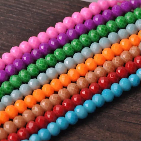 U8MO 4x3mm 6x4mm 8x6mm 10x7mm Rondelle Faceted Coated Opaque Glass Loose Beads Lot-Random Mixed-8x6mm 30pcs