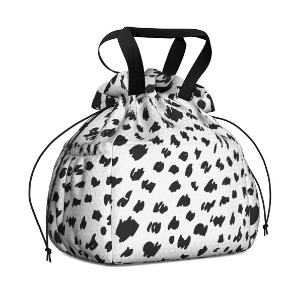 White and Black Of Leopard Print Drawstring Lunch Bag Women - Drawstring Lunch Bag Insulated for Work Office - Stain-Resistant Large Lunchbags for Women with Multi-Pockets