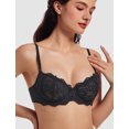 thumbnail image 5 of MELENECA Women's Sexy Lace Push Up Plus Size Sheer Balconette Underwire Unlined Bra Black 38F, 5 of 6