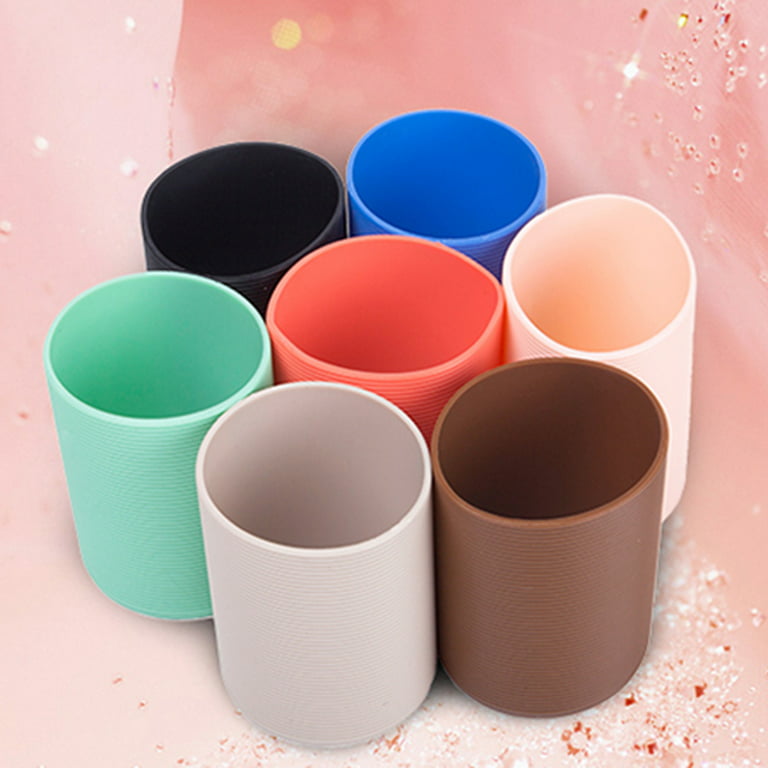 BESTONZON Straight Thicken Cup Sleeve Heat-resistant Non-slip Water Glass  Cover Reusable Silicon Bottle Sleeves (Random Color) 