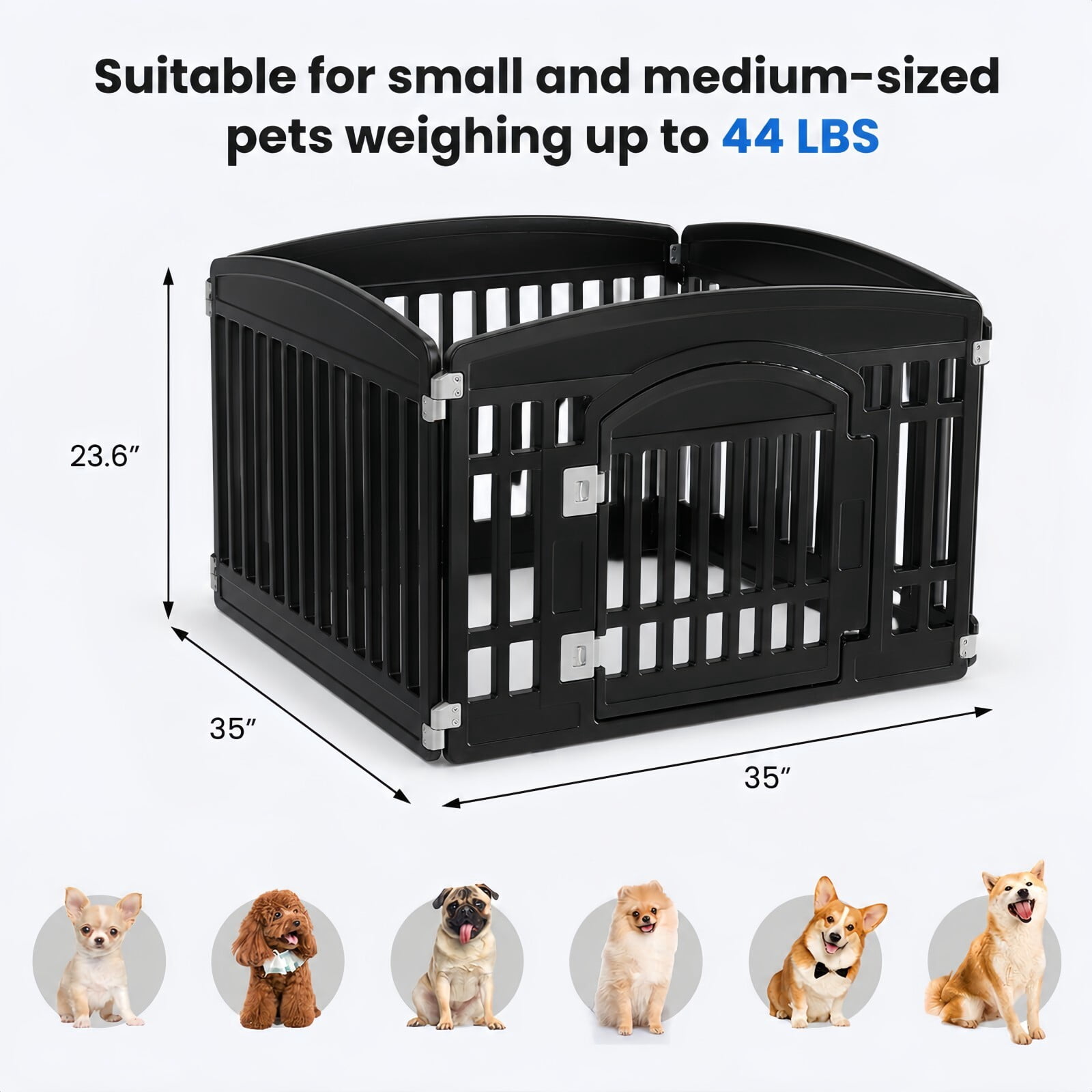 Kelno Dog Playpen 4 Panels Pet Fence with Safety Lock Non Slip Bottom, Black