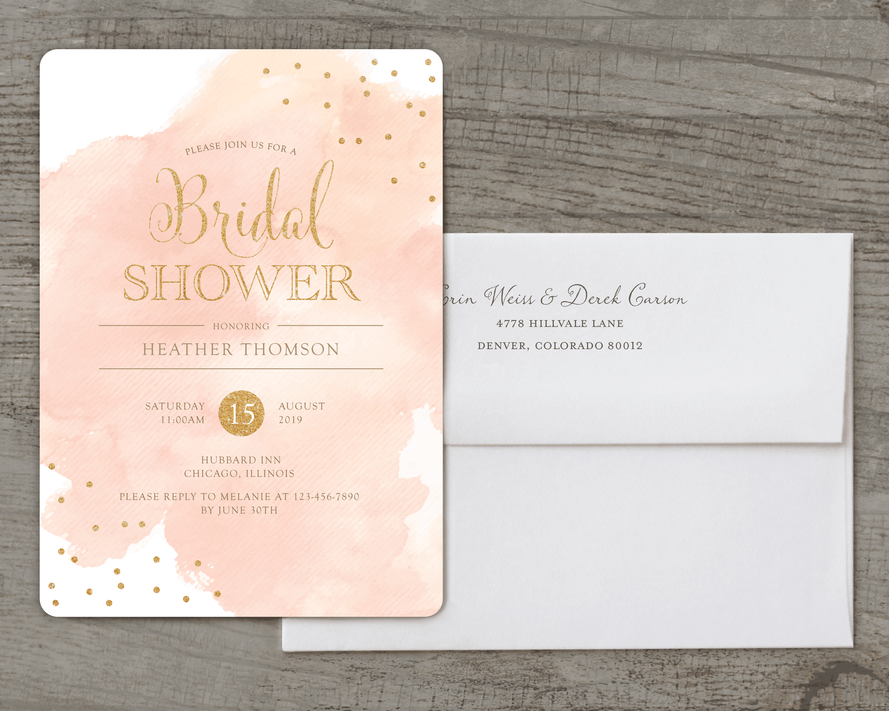 Personalized Wedding Bridal Shower Invitation Watercolor