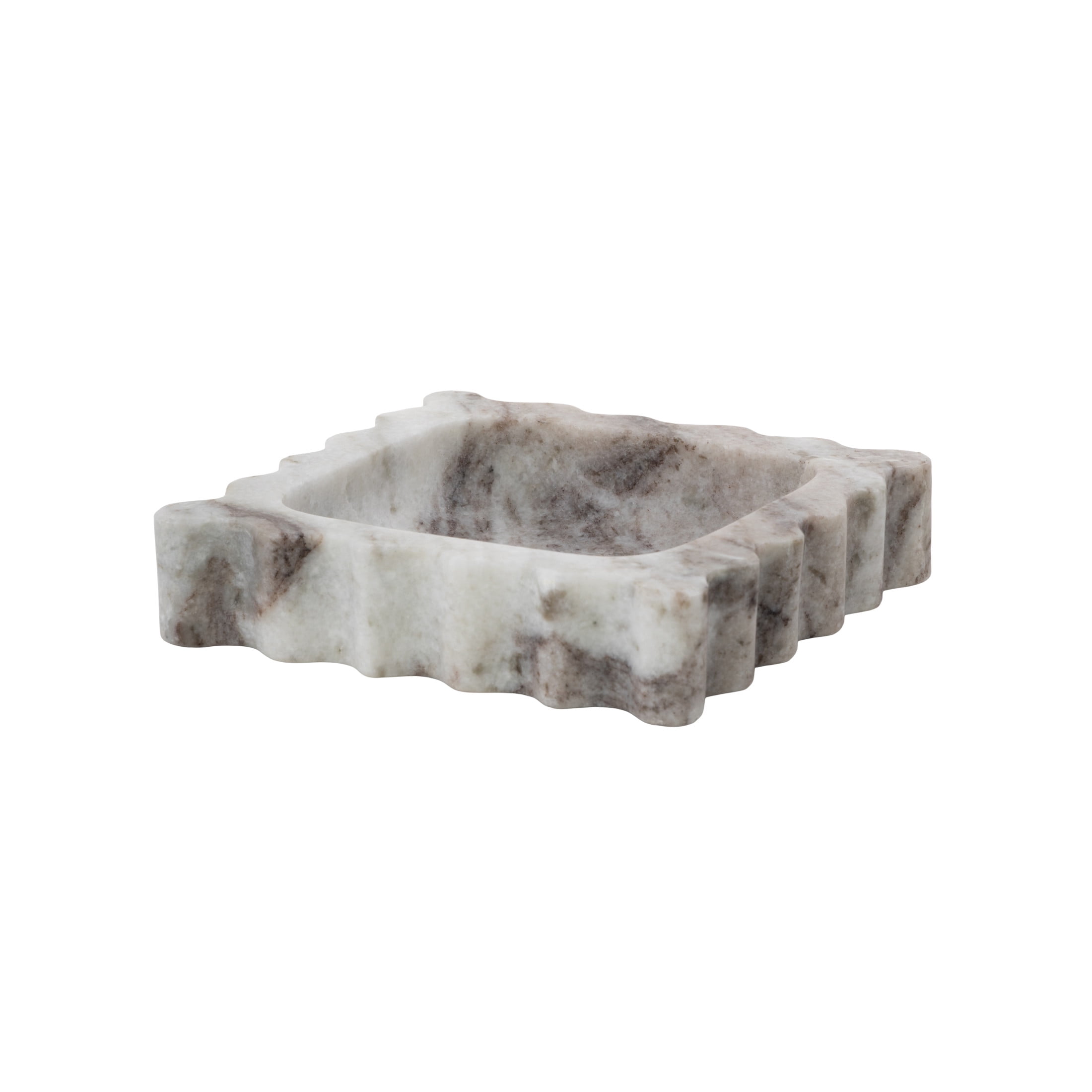 DecMode 6" x 6" Gray Marble  Tray with Brown Swirl Pattern and Wavy Edges, 1-Piece
