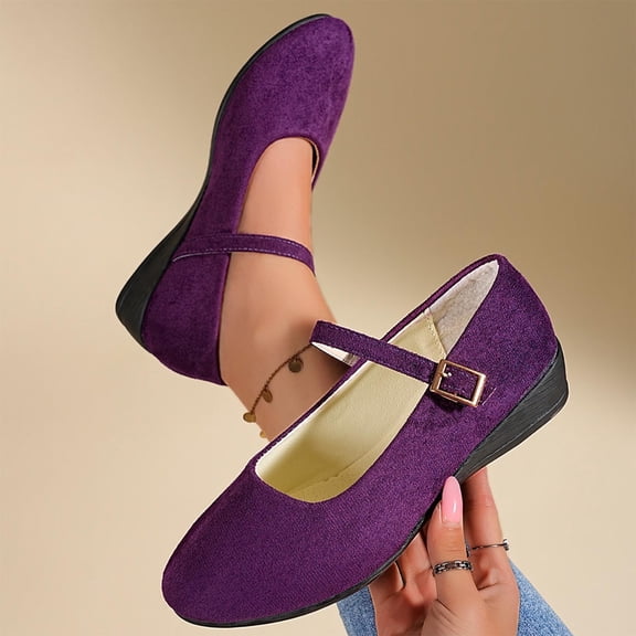 Women's Casual Loafers, Soft Soled Wedge Heel Shoes, Versatile Mary Janes, Comfortable Pain-Free Fit, Adjustable Buckle, Indoor Outdoor Fashion, Everyday Wear Purple F