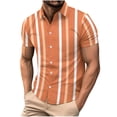 thumbnail image 2 of ALLLIST Men's Shirts Short Sleeve Collared Casual Button Down Shirts Striped Orange Men's Clothes, 2 of 9