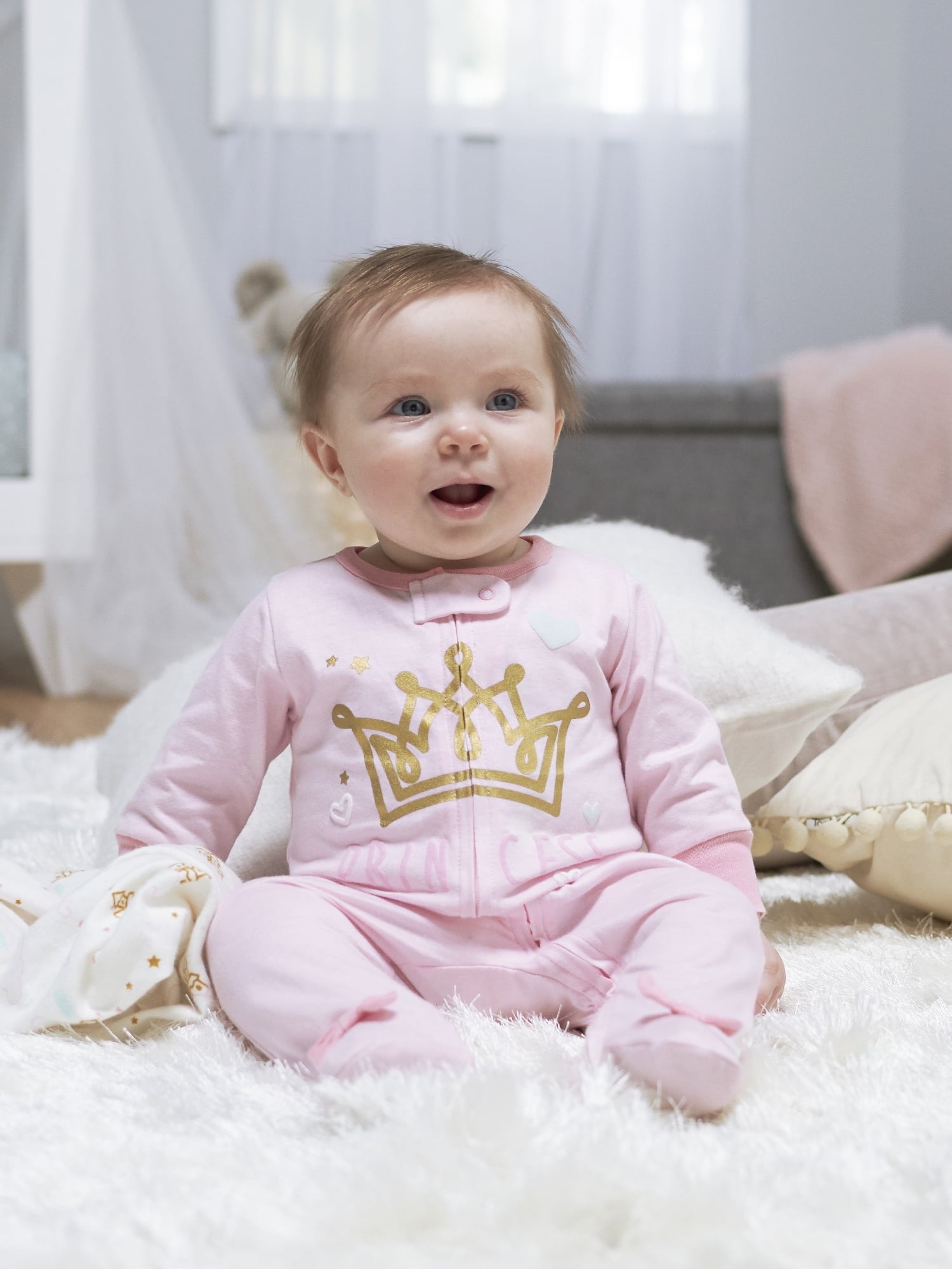 Gerber Baby Girl Sleep 'n Play Footed Pajamas, 4-Pack