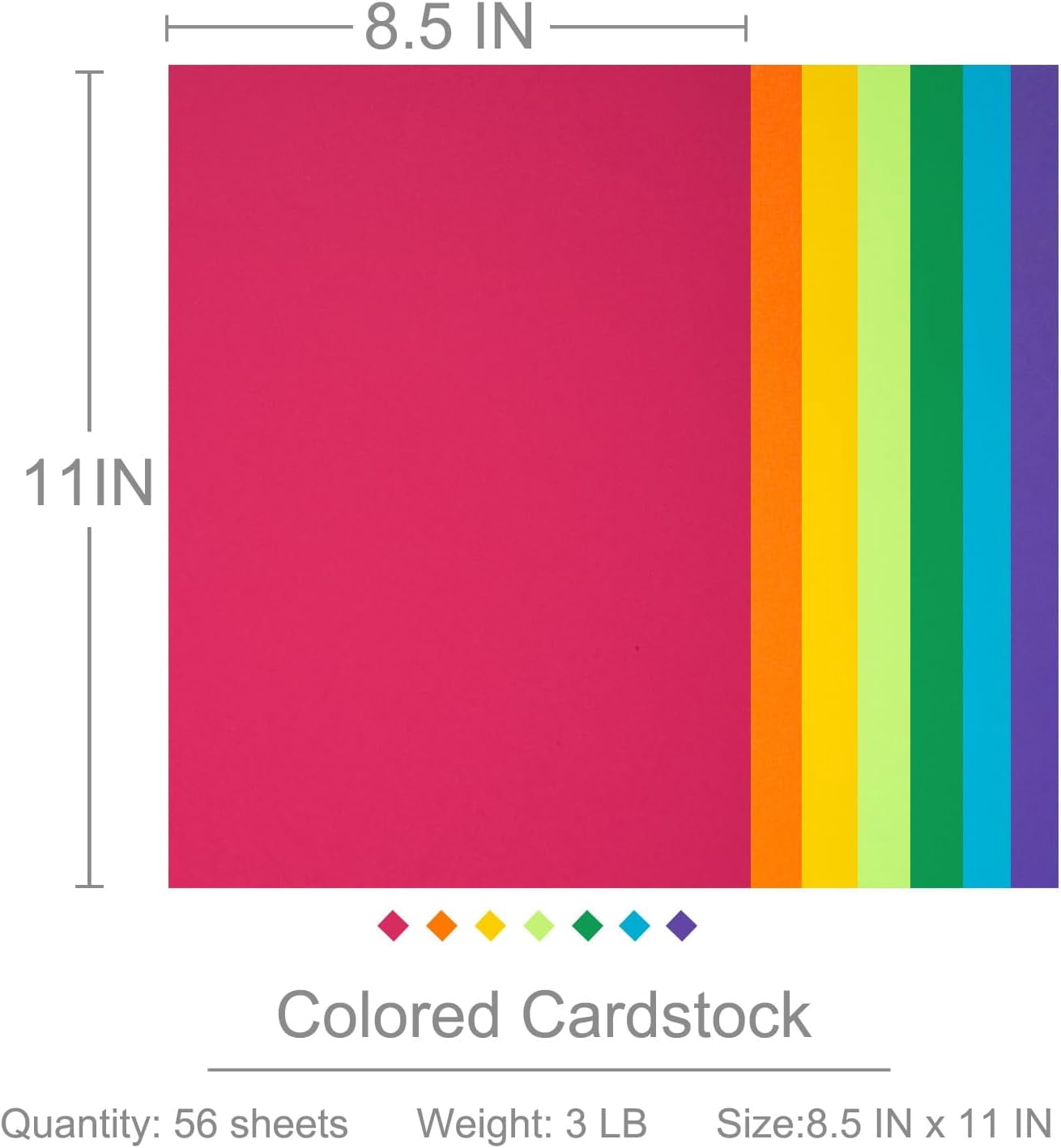 Colored Cardstock 8.5 in x 11 in,56 Sheet Classic Rainbow Index Paper 300 GSM/110 LB Cover HeavyWeight Card Stock Set of 7 Colors for Cutting DIY Kids Art Craft