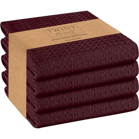 

ARCOCO-Kitchen Towels Set of 4 100% Soft Cotton Waffle Weave Dish Towels Tea Towels with Hanging Loop Resuable Bar Towels for Table Cleaning Dinning Parties- 16 x26 - Burgundy Wine