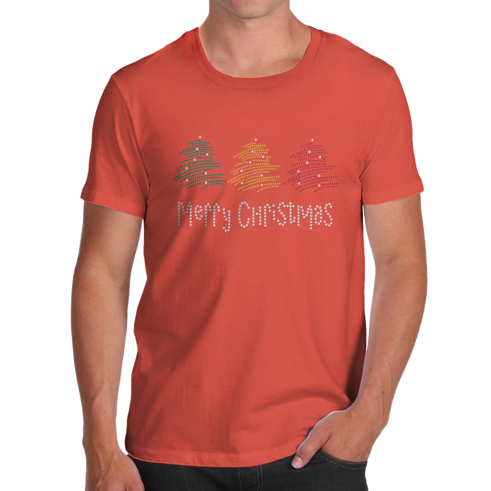 Men s T Shirt Winter Tree Merry Christmas Rhinestone T Shirts For Dad Walmart