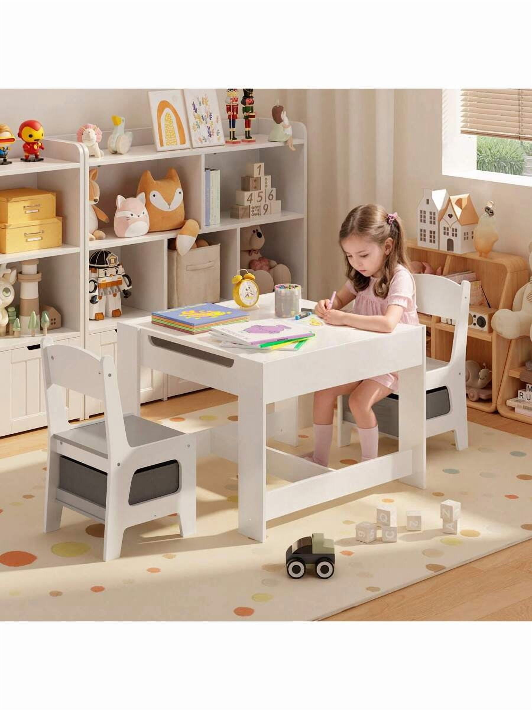 4-In-1 Multi-Functional Kids Table And Chair Set, Suitable For Children  To Drawing, Crafting, Eating And Play Before Going To School, With  Storage Space Under The Table And Chairs