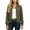 Army Green, variant on Women's Waffle Knit Zip Up Jacket with Side and Sleeve Pockets, Stand Collar Cropped Casual Coat
