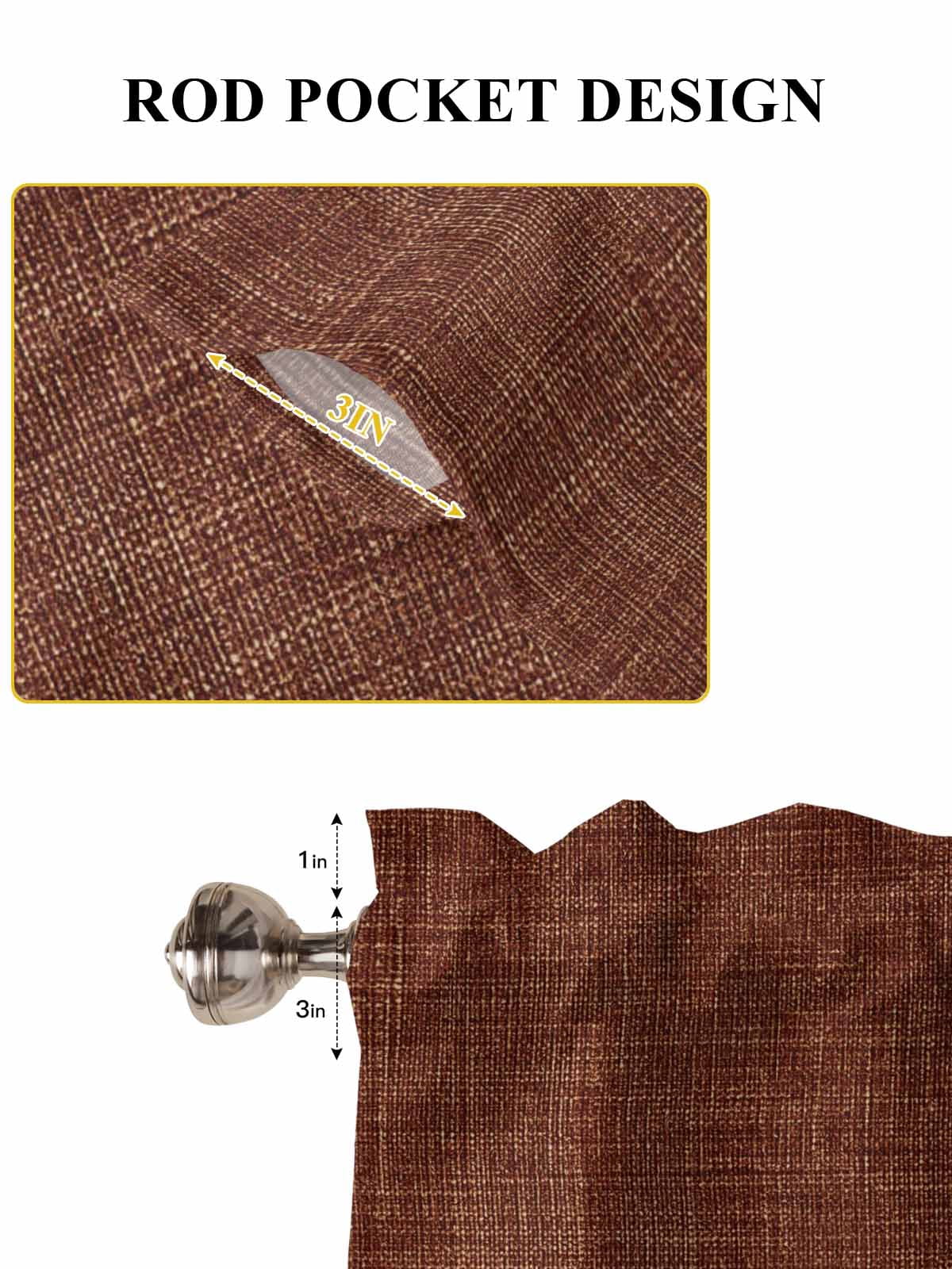 Dark Brown Bedroom Curtains 63 Inches length, Farmhouse Burlap Solid Brown Color Modern Linen Texture Window Treatment Curtain Drapes, Rod Pocket Curtain Panels for Living Room, 42"x63", 2 Panels