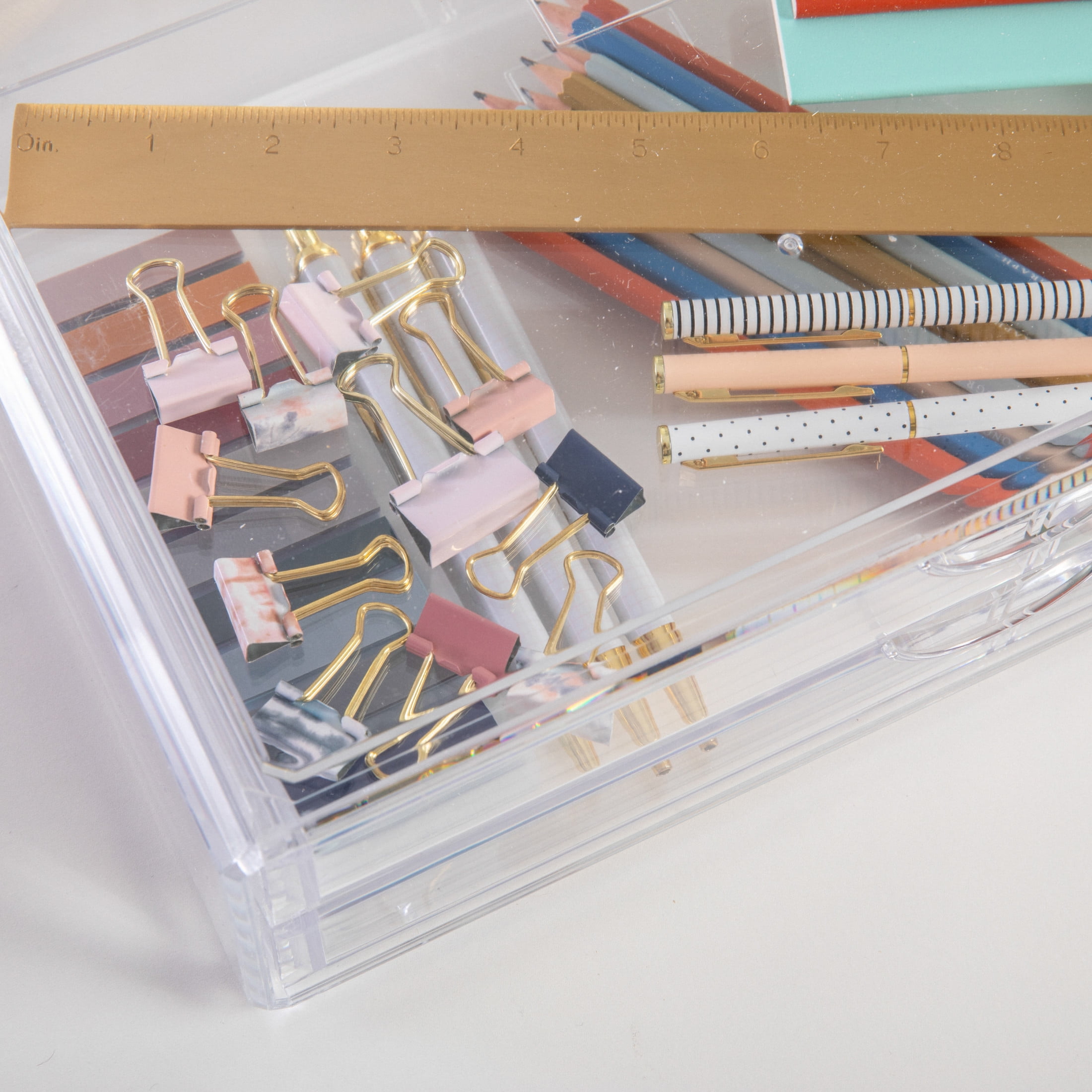 Martha Stewart Brody Plastic Stackable Office Desktop Organizer Box with 2 Drawers, 12.75" x 7.75"