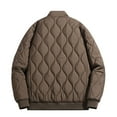 thumbnail image 5 of Men's Lightweight Quilted Bomber Jacket Oversized Long Sleeve Button Up Down Jackets Coats Classic Solid Stand Collar Drop Shoulder Winter Coat Outwear, 5 of 6